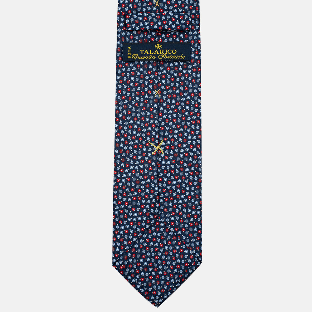 3-Fold Silk Tie, Geometric Pattern, Blue and Red - JA055946-3