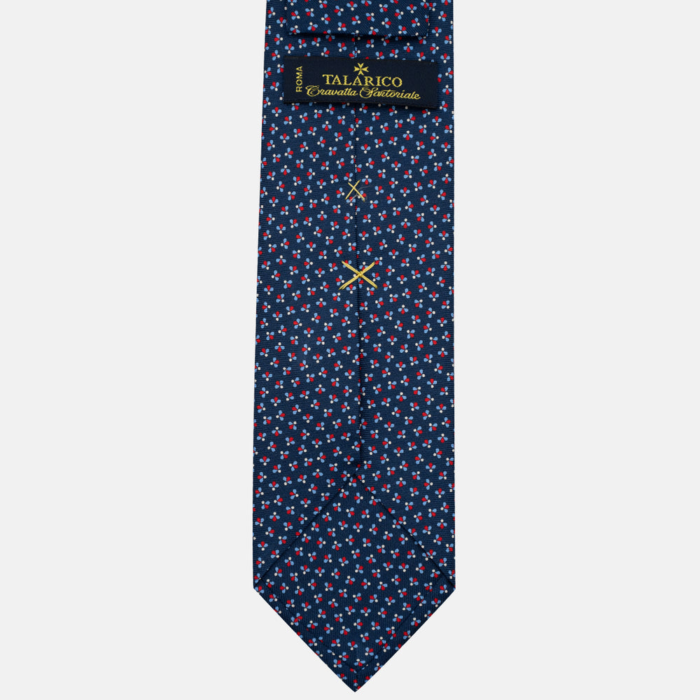 3-Fold Silk Tie, Bee Pattern, Blue and Red - JA057246-3