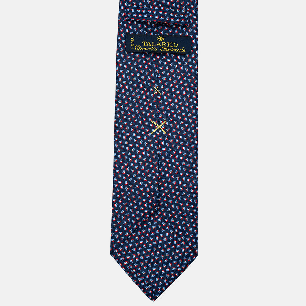 3-Fold Silk Tie, Micro Pattern, Blue and Red - JA056125-3