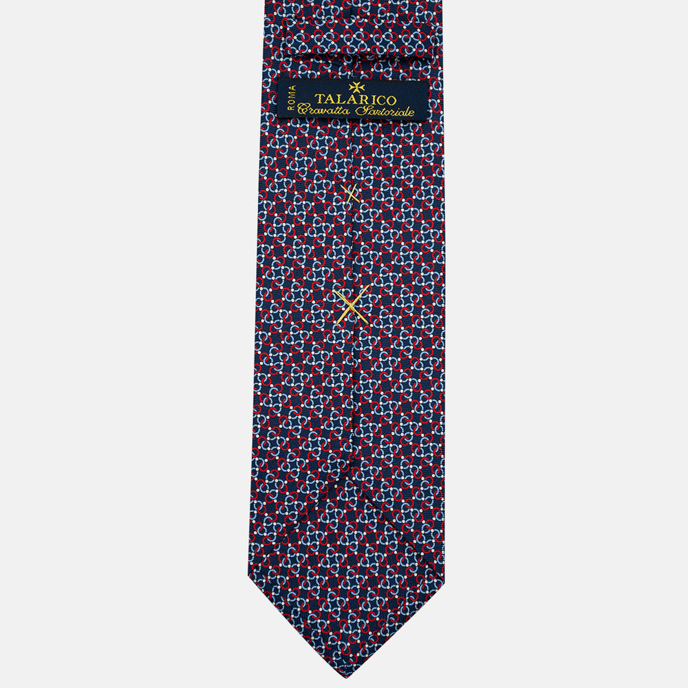 3-Fold Silk Tie, Chain Pattern, Blue and Red - JA055937-3