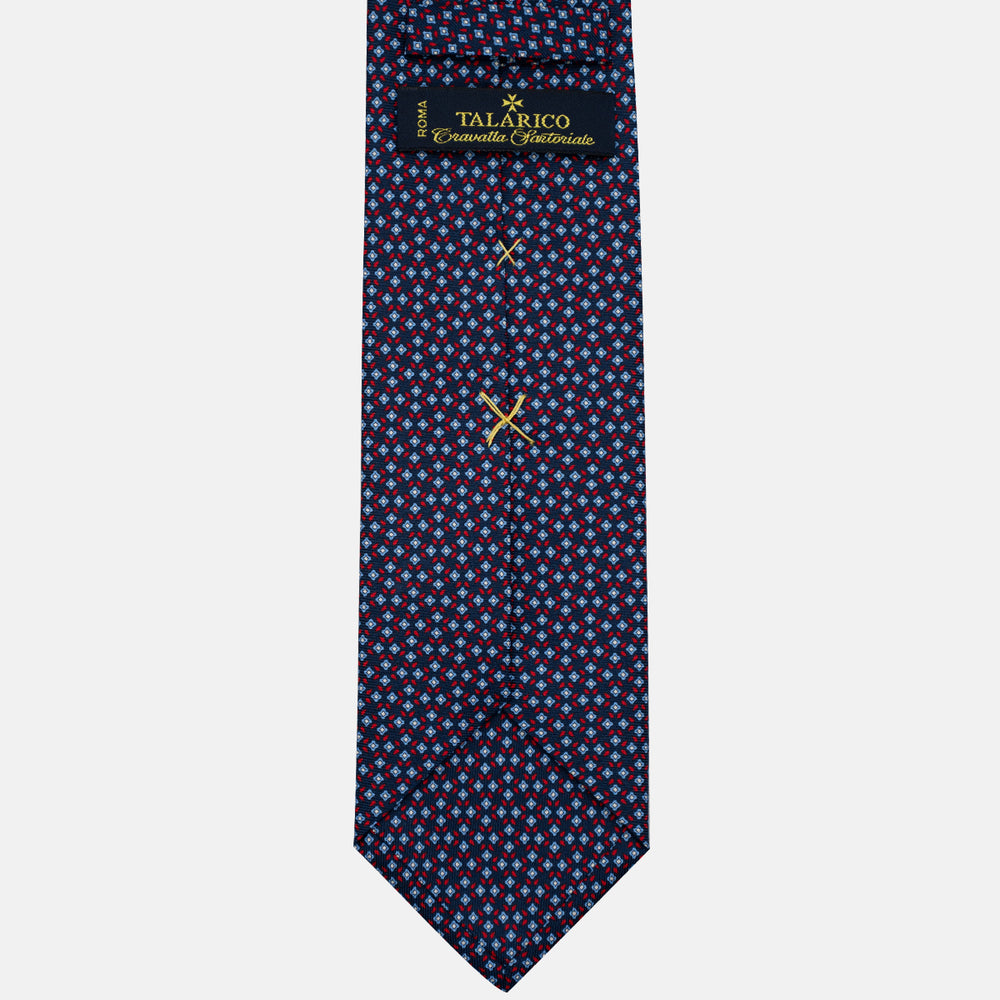 3-Fold Silk Tie, Floral Pattern, Blue and Red - JA056130-3