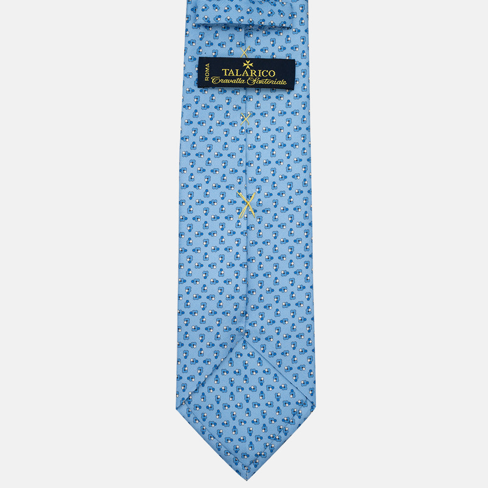 3-Fold Silk Tie, Floral Pattern, Light Blue - JA057247-3