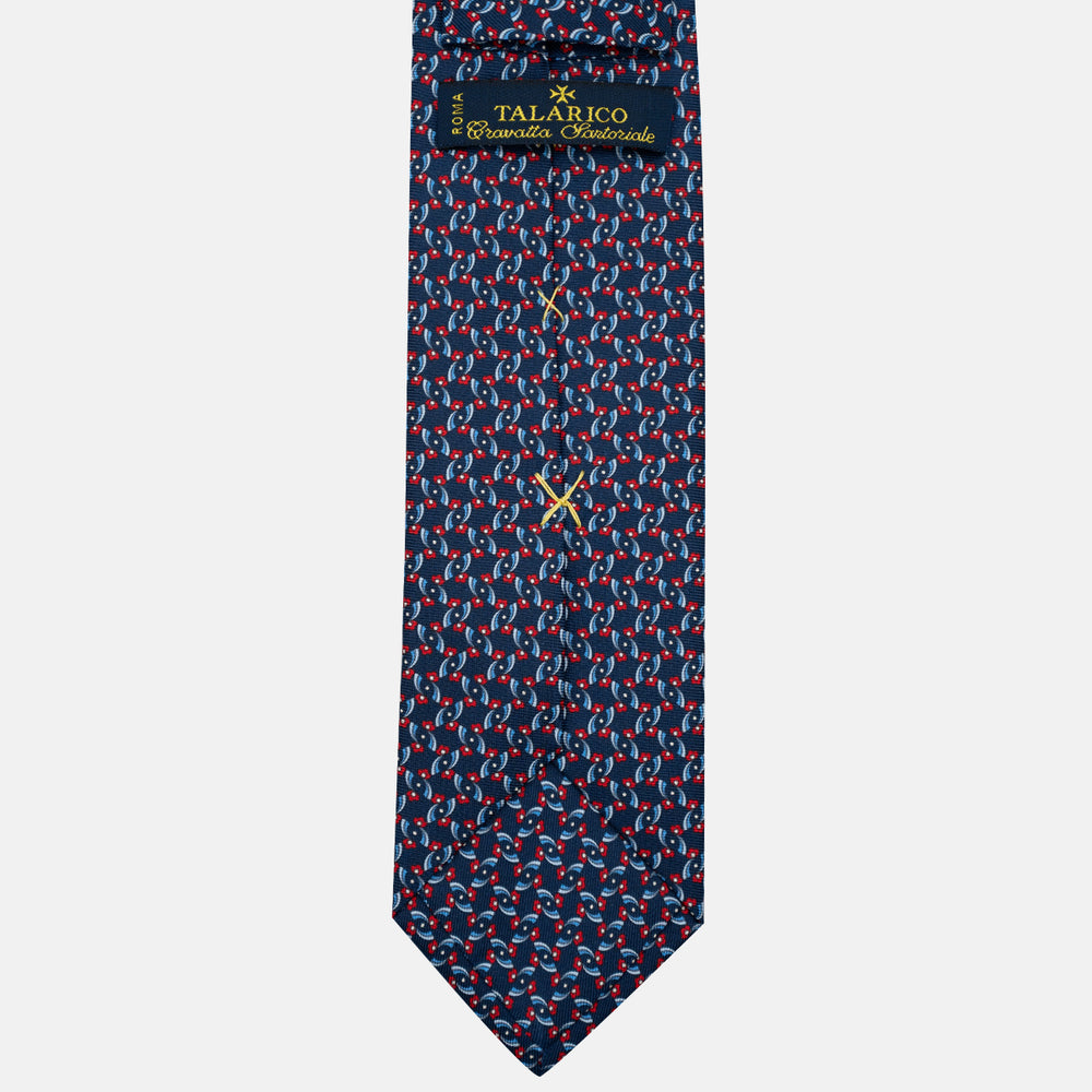 3-Fold Silk Tie, Floral Pattern, Blue and Red - JA056337-3