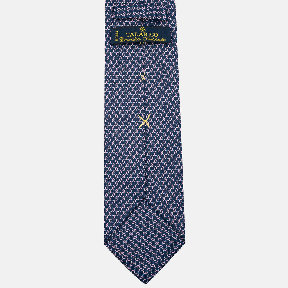 3-Fold Silk Tie, Geometric Pattern, Blue Pink - JA056669-3