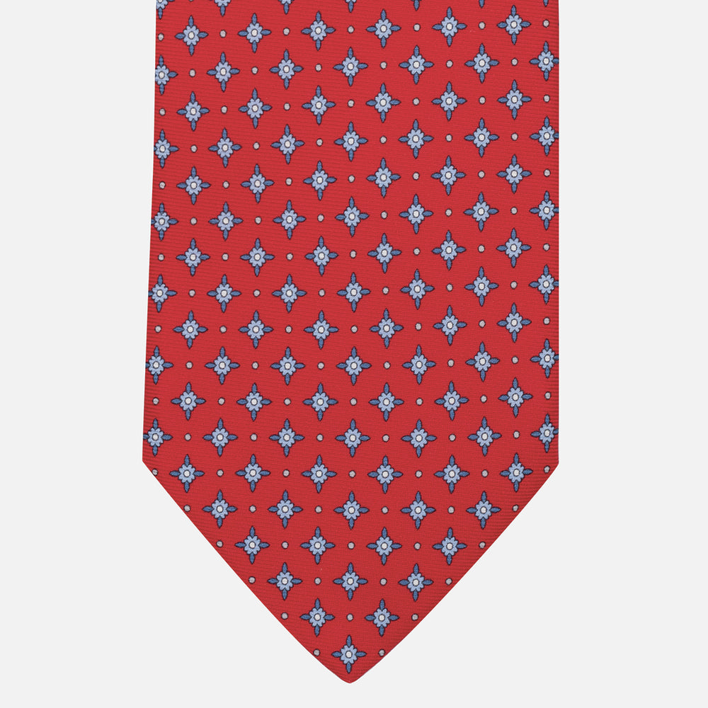 1999 Collection Tie in Floral Pattern Twill Silk Red Light Blue