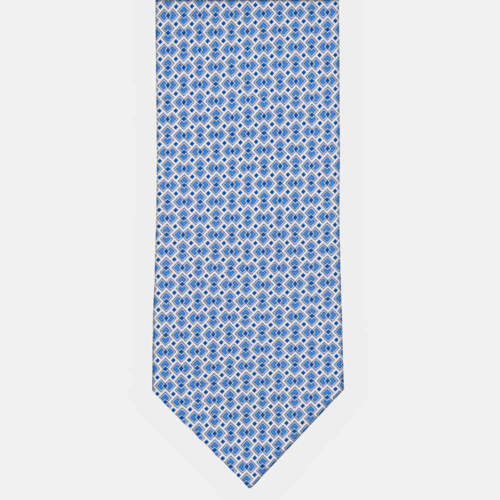 3-fold Silk Tie with Geometric Pattern in White - M49148