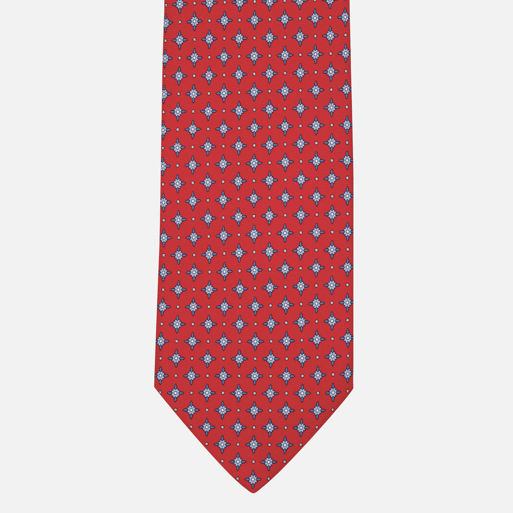 1999 Collection Tie in Floral Pattern Twill Silk Red Light Blue