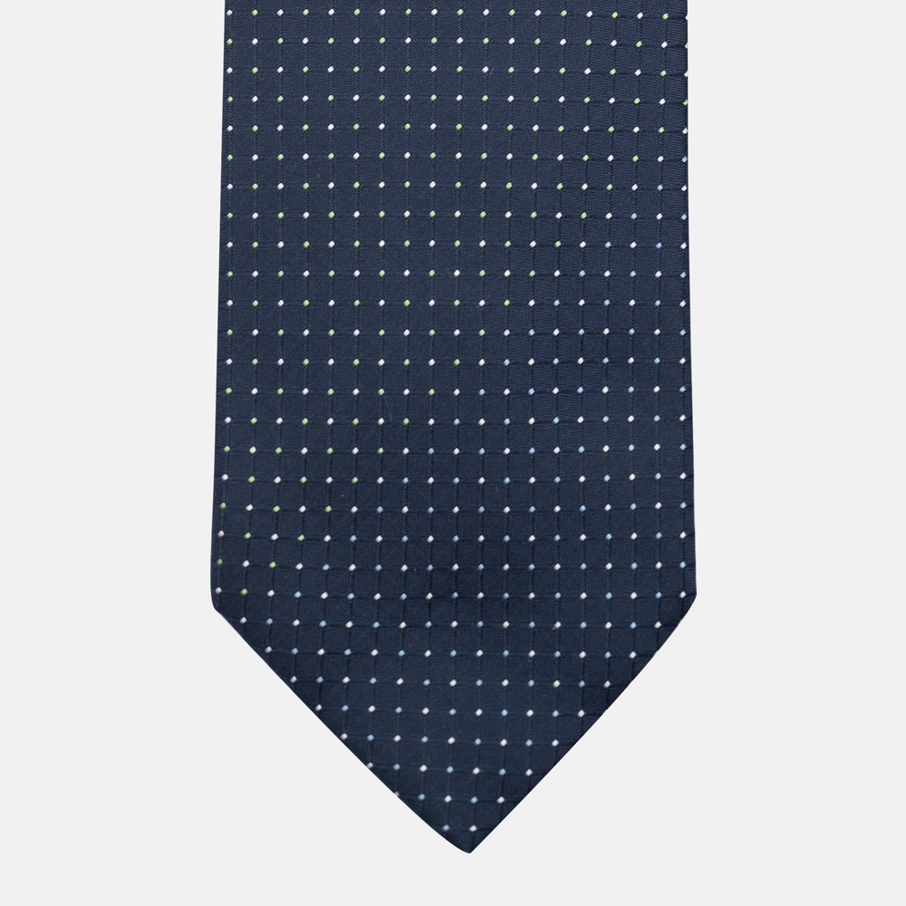 Cravatta Collezione 1999 in Seta Pesante Fantasia Pois, Blu Verde