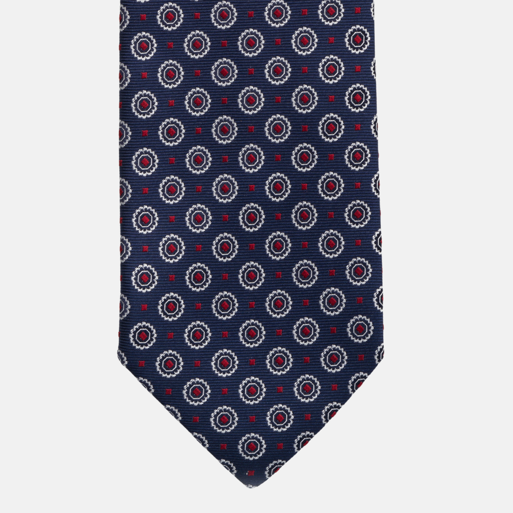 1999 Collection Tie in Heavy Blue Silk with Geometric Pattern