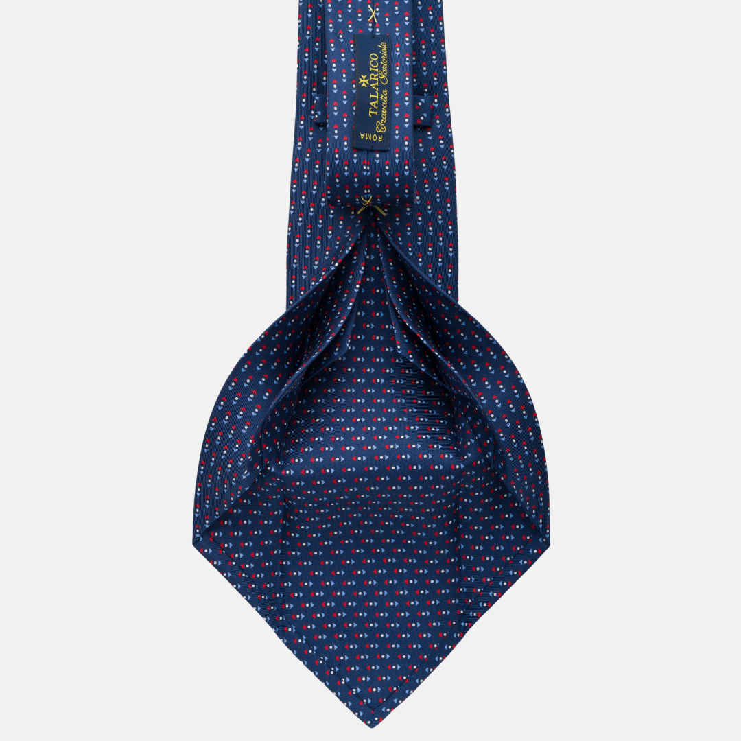 Cravatta 7 pieghe in seta Fantasia Blu e Rosso-M43174