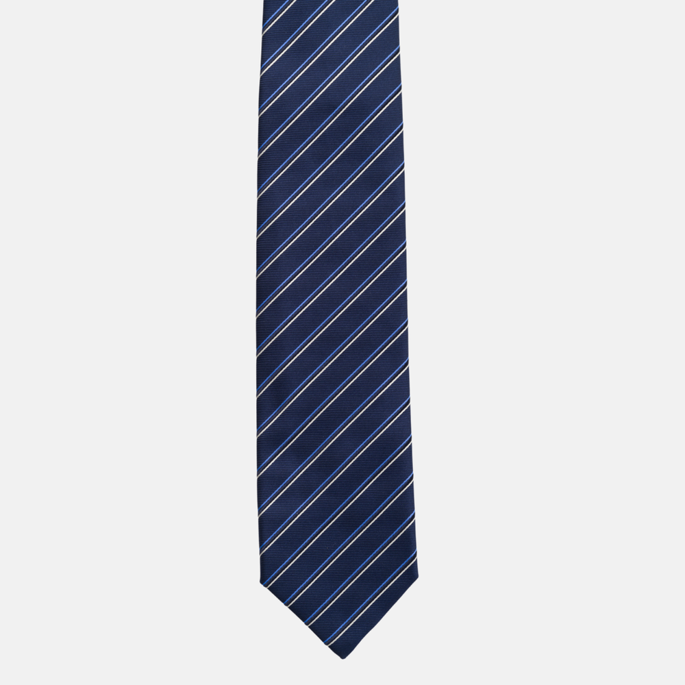 1999 Collection Heavy Silk Blue Tie with Thin Stripes