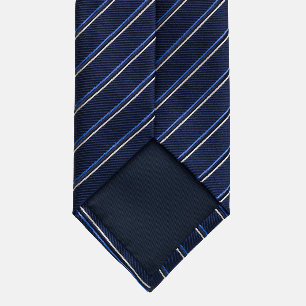 1999 Collection Heavy Silk Blue Tie with Thin Stripes