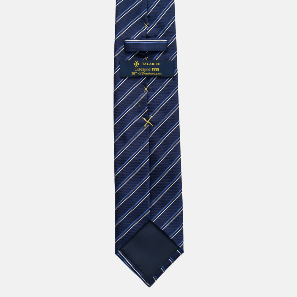 1999 Collection Heavy Silk Blue Tie with Thin Stripes