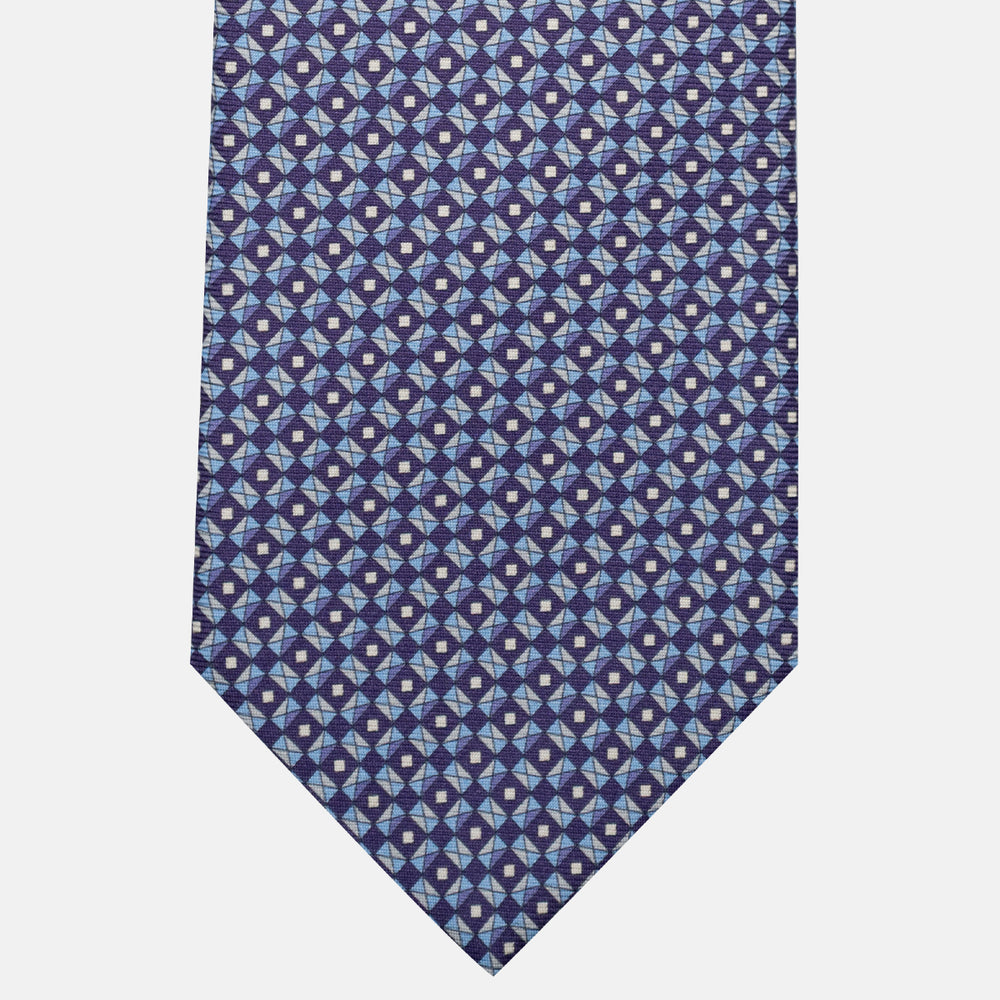 3-Fold Silk Tie, Geometric Pattern, Blue - JA055920-4