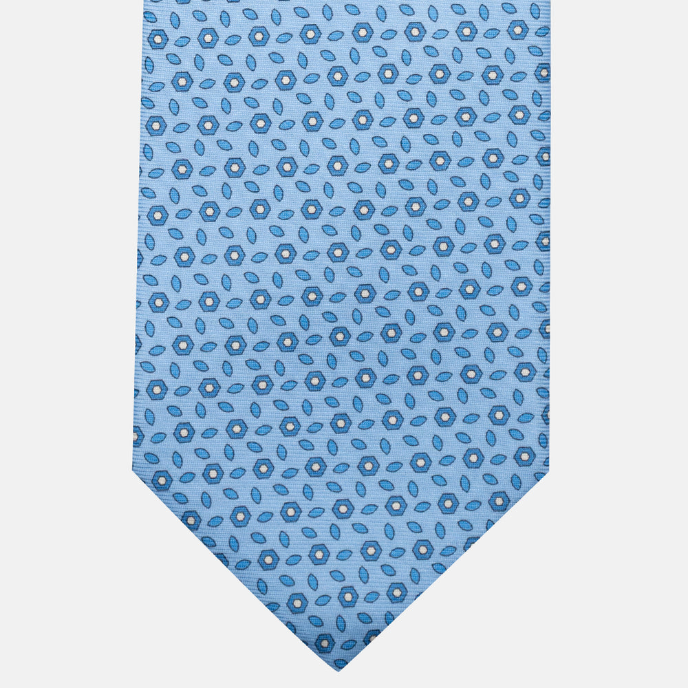 3-Fold Silk Tie, Floral Pattern, Light Blue - JA057079-4