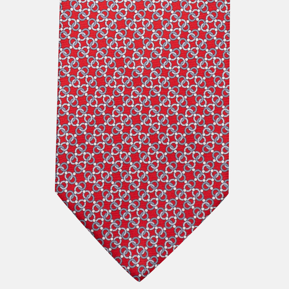 3-Fold Silk Tie, Chain Pattern, Red - JA055937-4