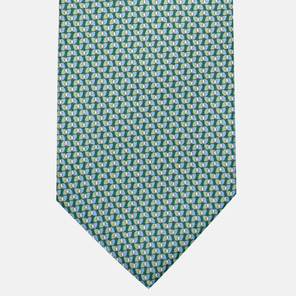 3-Fold Silk Tie, Geometric Pattern, Green - JA056123-4