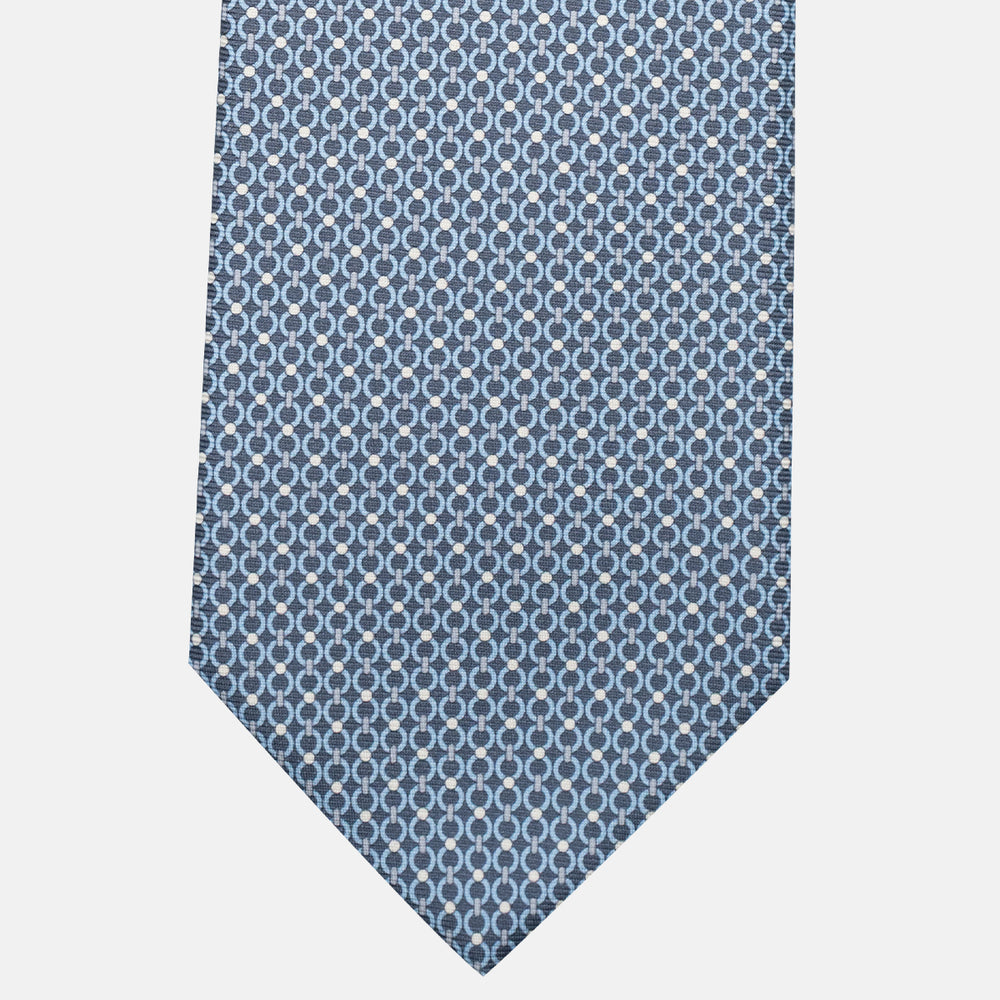 3-Fold Silk Tie, Chain Pattern, Light Blue Grey - JA056672-4