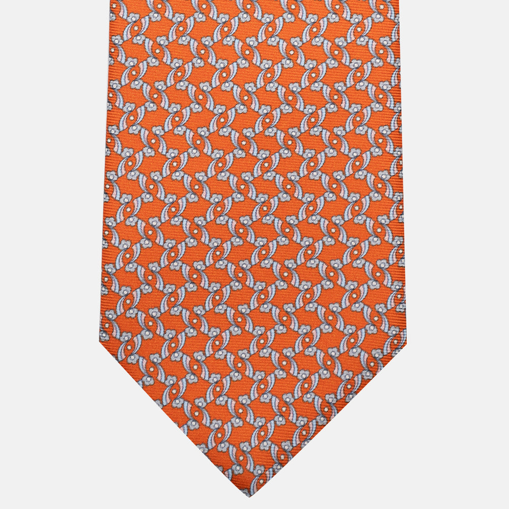 3-Fold Silk Tie, Floral Pattern, Orange - JA056337-4