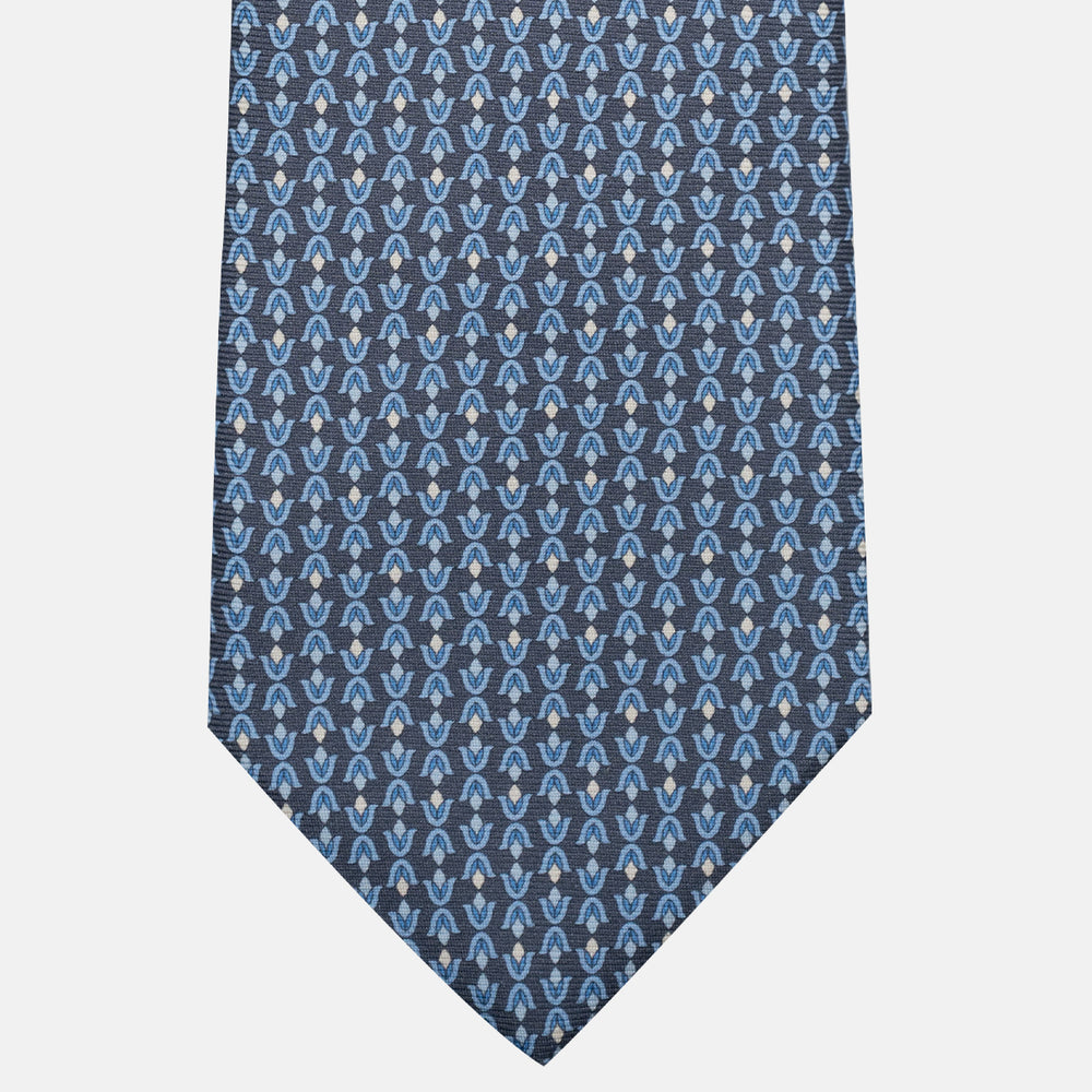 3-Fold Silk Tie, Floral Pattern, Light Blue Grey - JA056338-4