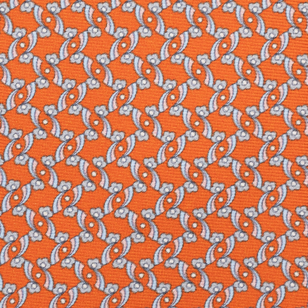 3-Fold Silk Tie, Floral Pattern, Orange - JA056337-4