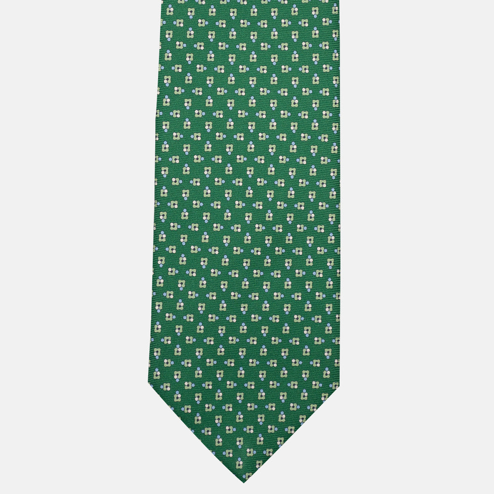 3-Fold Silk Tie, Floral Pattern, Green - JA057247-4
