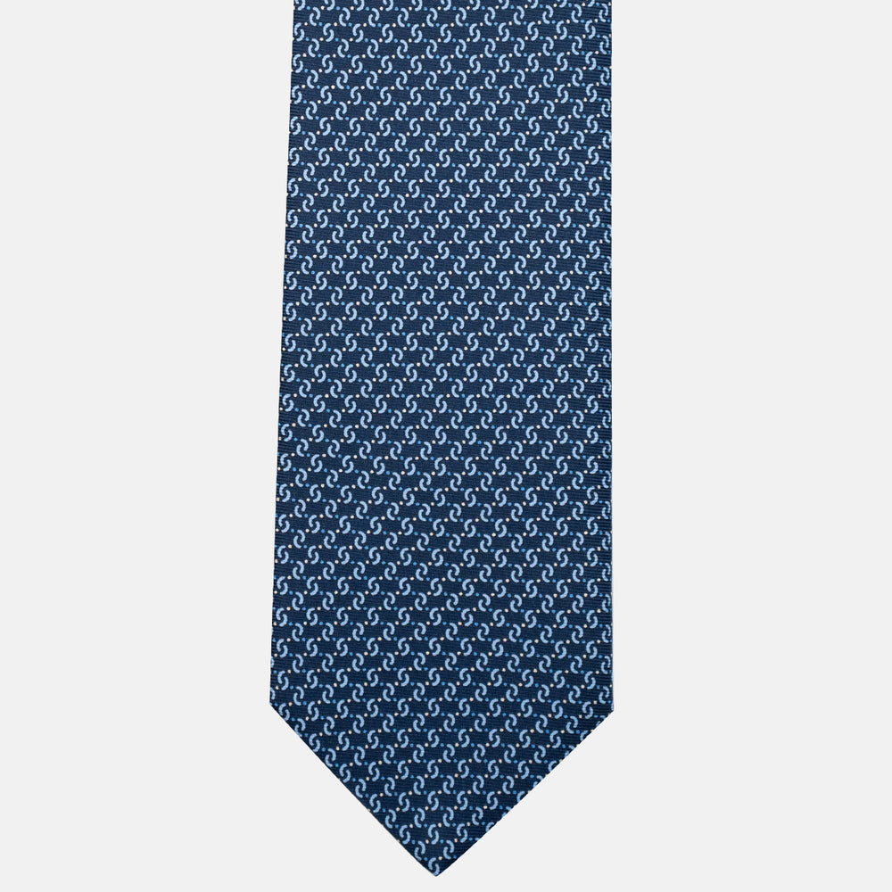 3-Fold Silk Tie, Geometric Pattern, Light Blue - JA056669-4