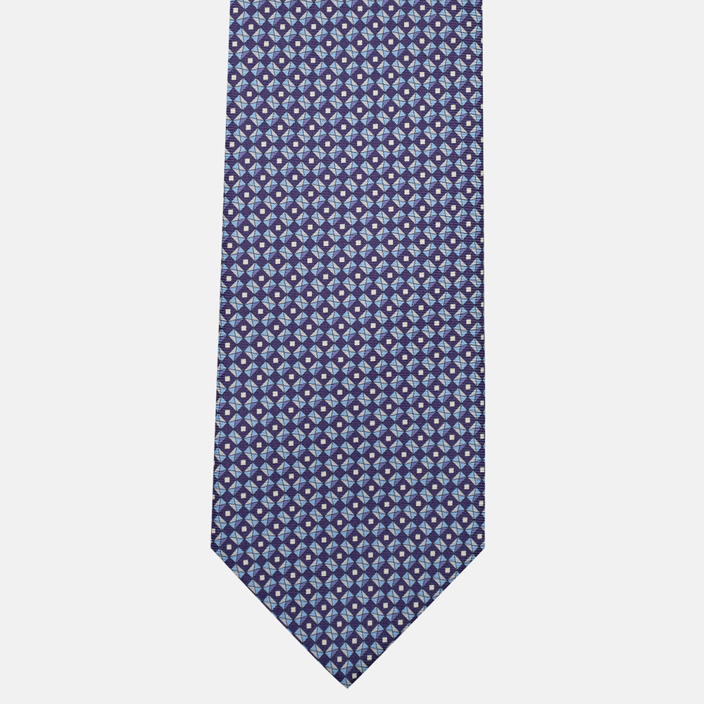 3-Fold Silk Tie, Geometric Pattern, Blue - JA055920-4