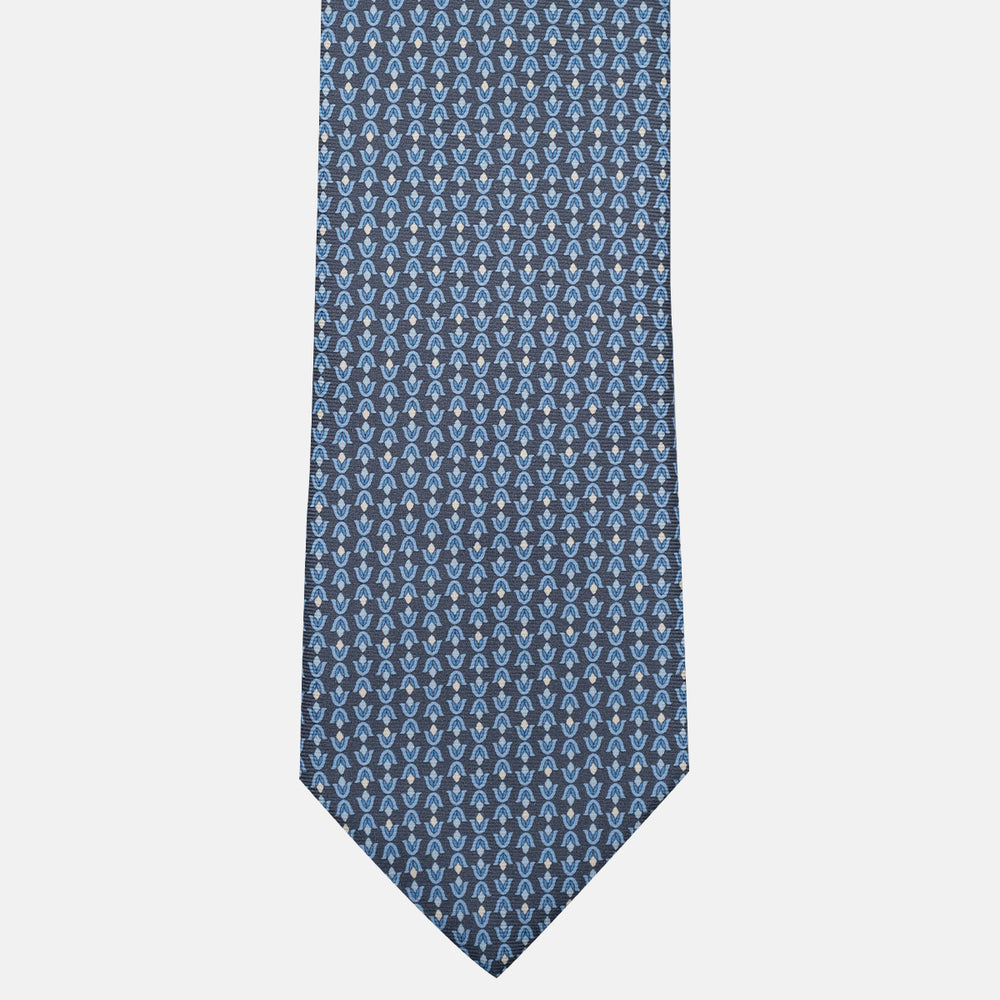 3-Fold Silk Tie, Floral Pattern, Light Blue Grey - JA056338-4