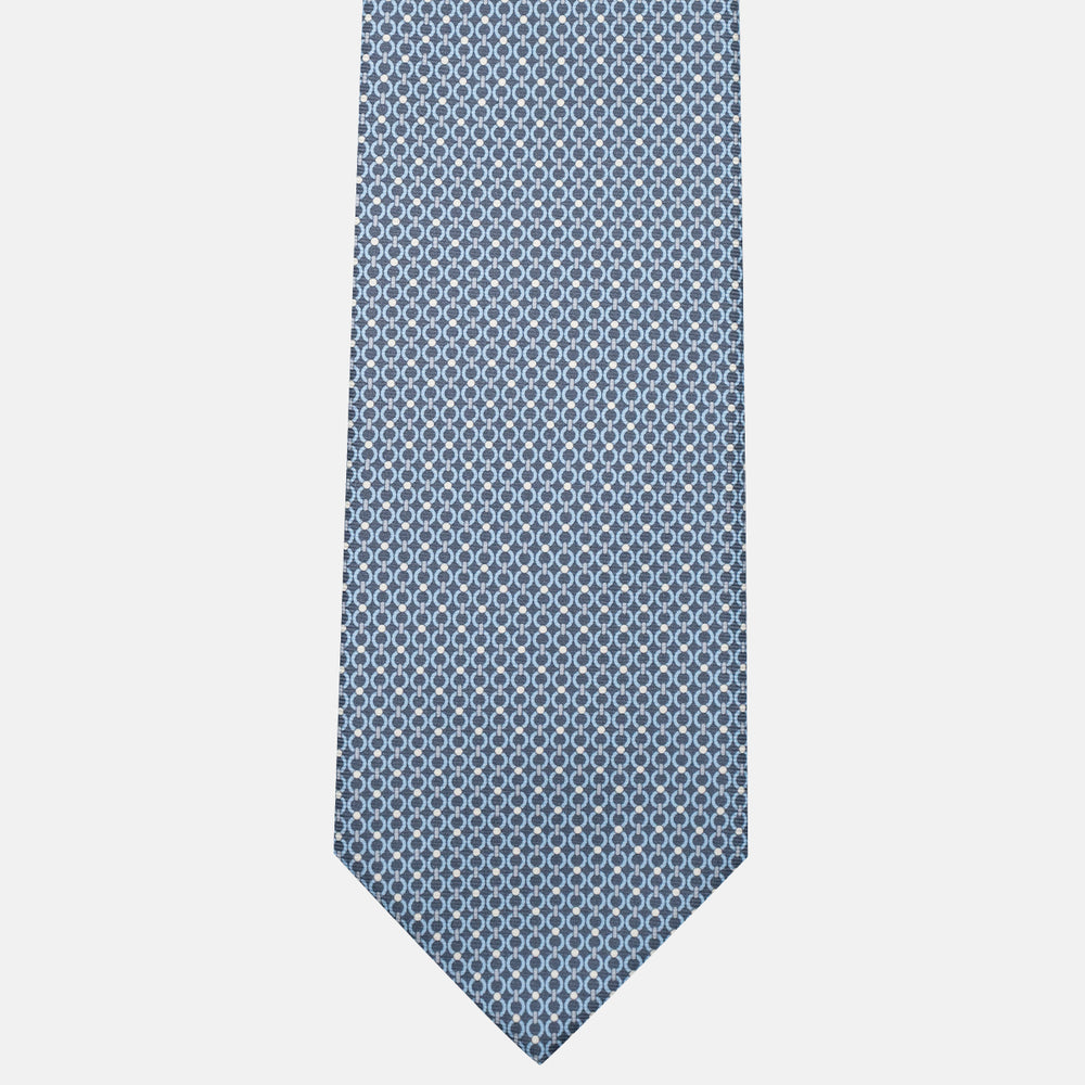 3-Fold Silk Tie, Chain Pattern, Light Blue Grey - JA056672-4