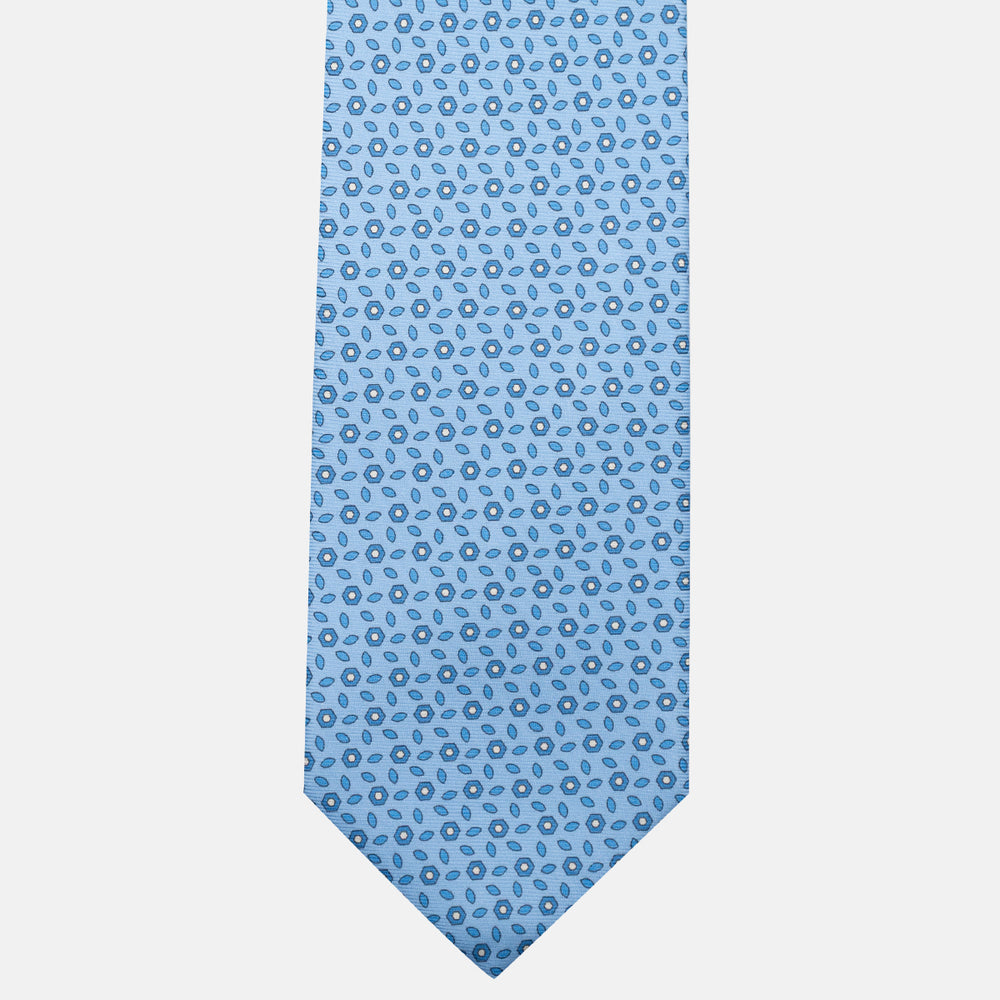 3-Fold Silk Tie, Floral Pattern, Light Blue - JA057079-4