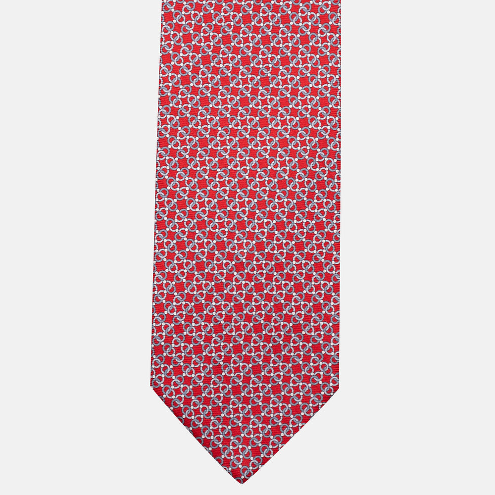 3-Fold Silk Tie, Chain Pattern, Red - JA055937-4