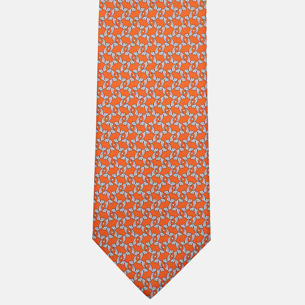 3-Fold Silk Tie, Floral Pattern, Orange - JA056337-4
