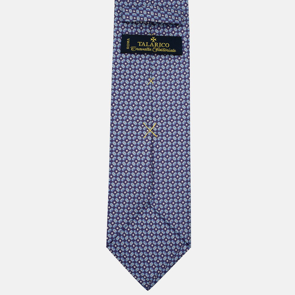 3-Fold Silk Tie, Geometric Pattern, Blue - JA055920-4