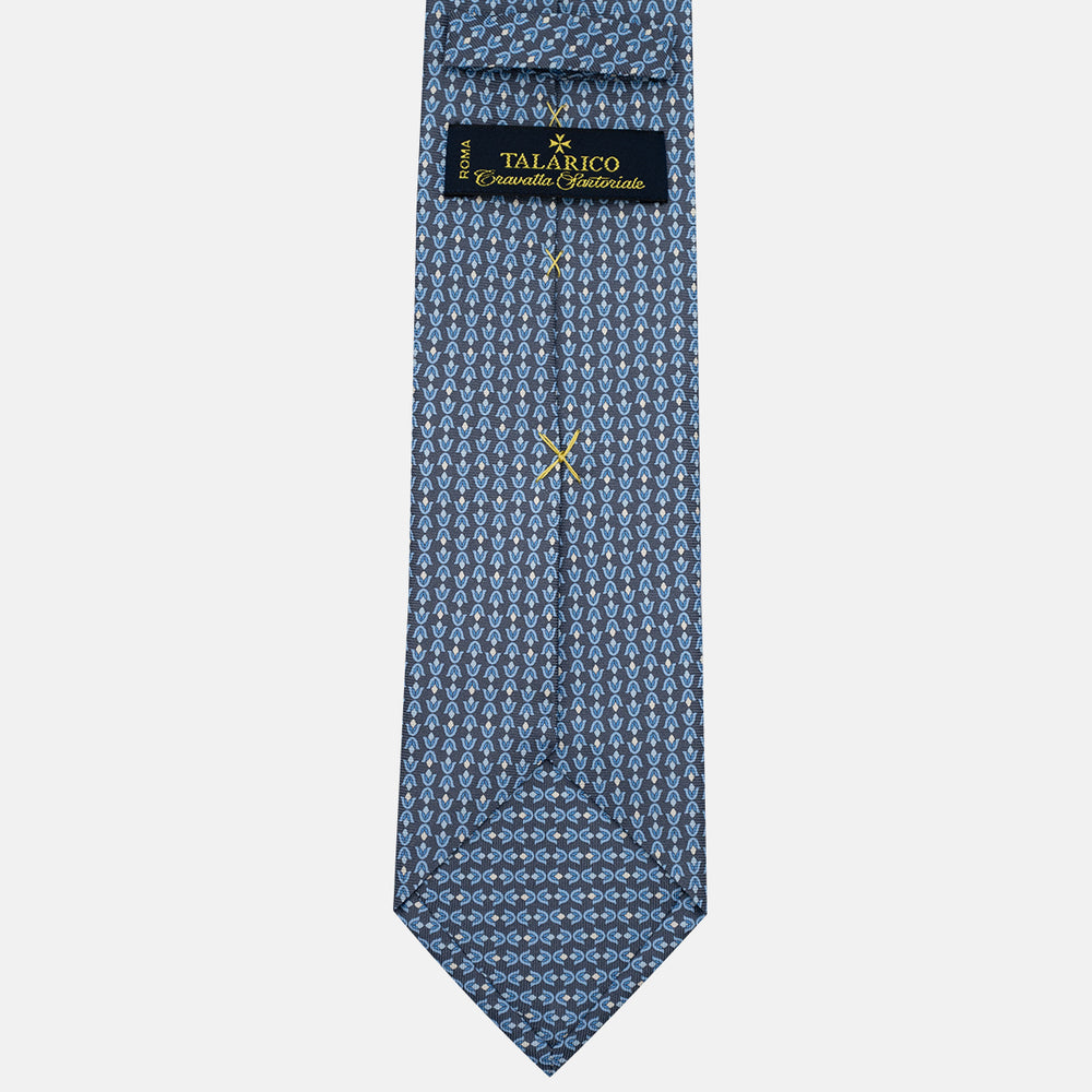 3-Fold Silk Tie, Floral Pattern, Light Blue Grey - JA056338-4