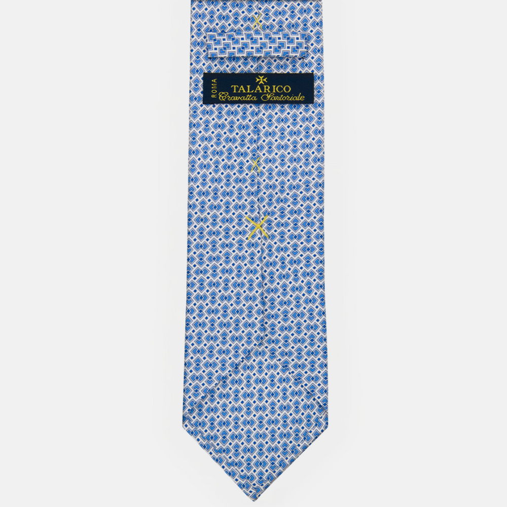 3-fold Silk Tie with Geometric Pattern in White - M49148