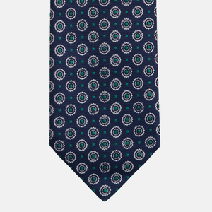 1999 Collection Tie in Heavy Silk Blue & Green Geometric Pattern