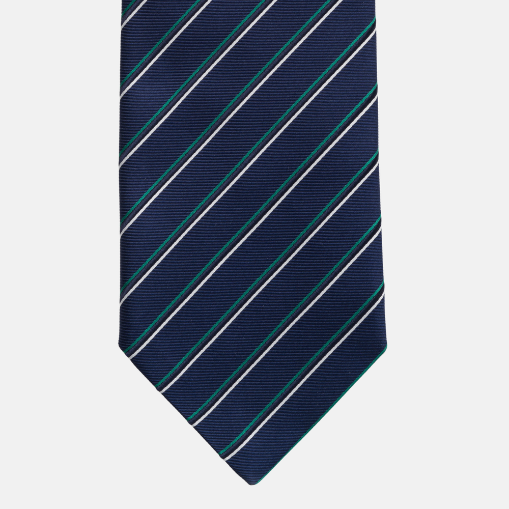 1999 Collection Heavy Silk Blue Tie with Thin Stripes