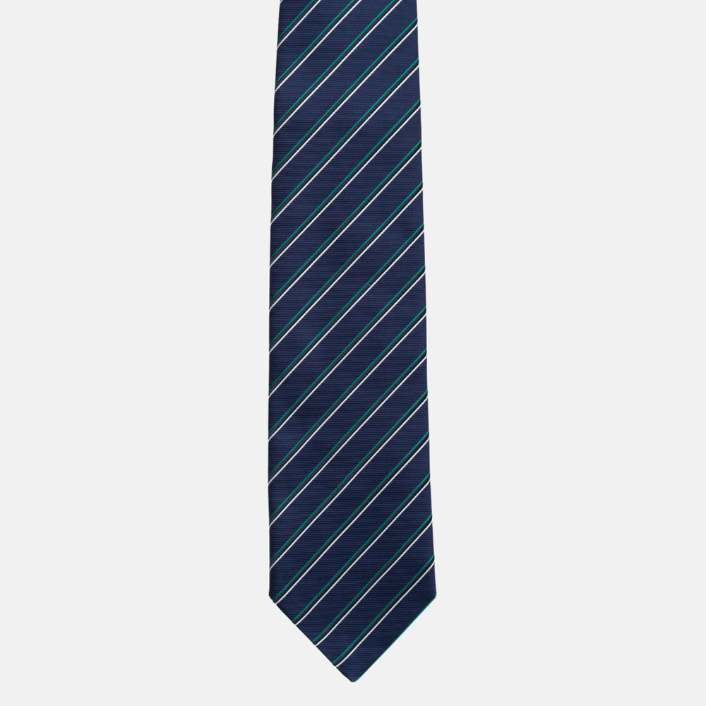 1999 Collection Heavy Silk Blue Tie with Thin Stripes
