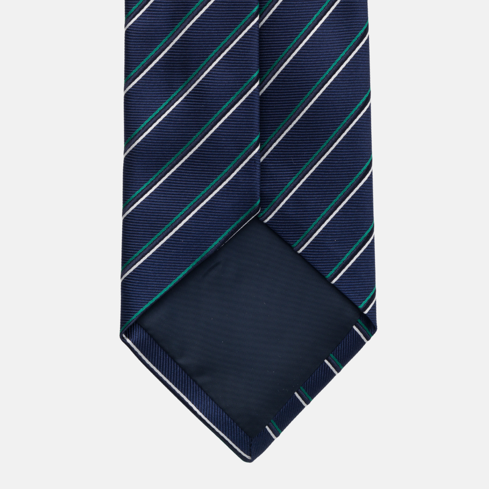 1999 Collection Heavy Silk Blue Tie with Thin Stripes