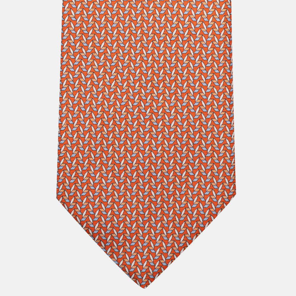 3-Fold Silk Tie, Geometric Pattern, Orange - JC056128-5