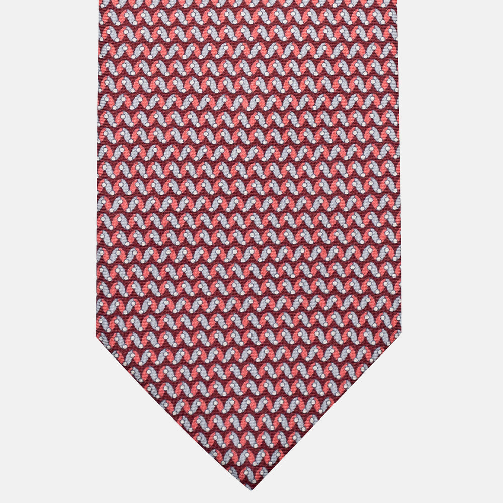 3-Fold Silk Tie, Geometric Pattern, Red - JA056675-5