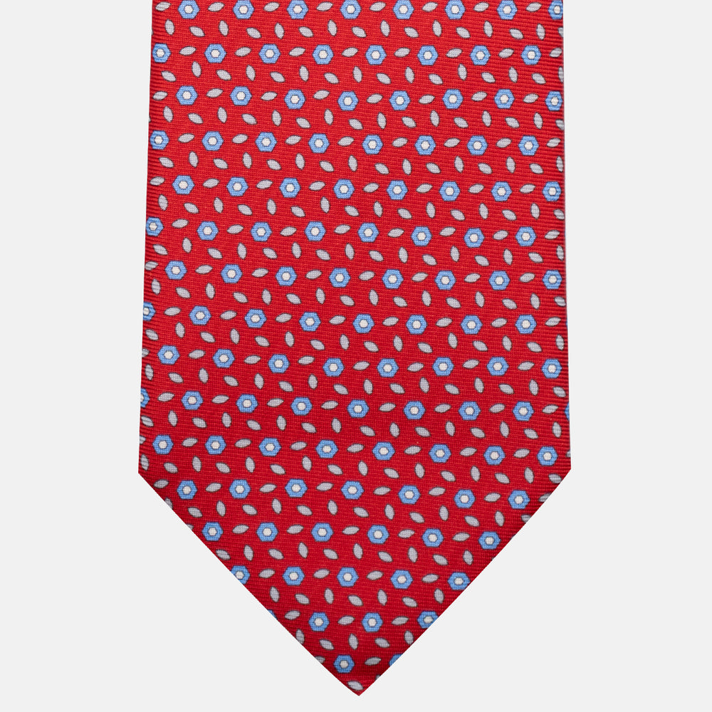 3-Fold Silk Tie, Floral Pattern, Red - JA057079-5