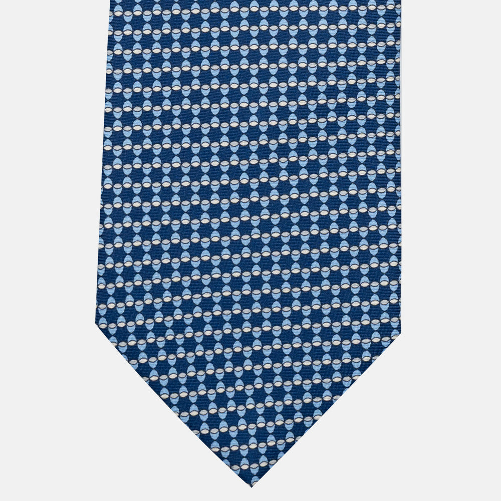 Cravatta 3 pieghe in Seta, Fantasia Geometrica, Azzurro - JC057249-5
