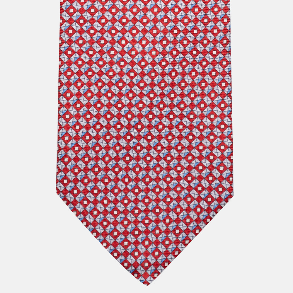 3-Fold Silk Tie, Geometric Pattern, Red - JA055920-5