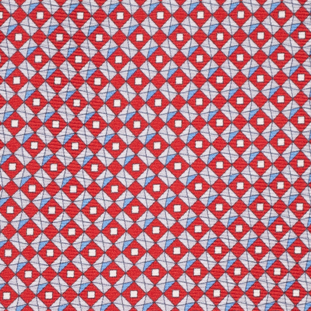 3-Fold Silk Tie, Geometric Pattern, Red - JA055920-5
