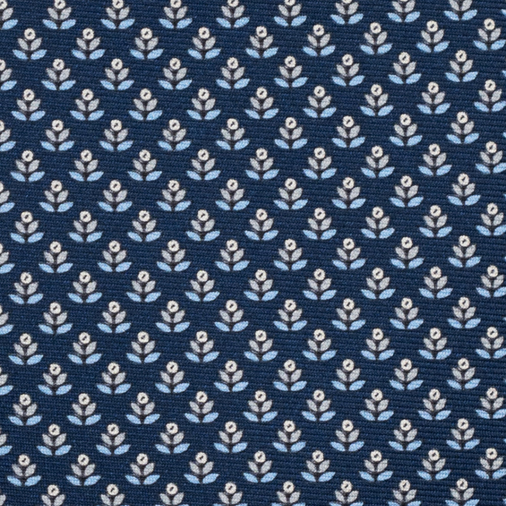 Cravatta 3 pieghe in Seta, Fantasia Floreale, Blu Grigio - JC056330-5