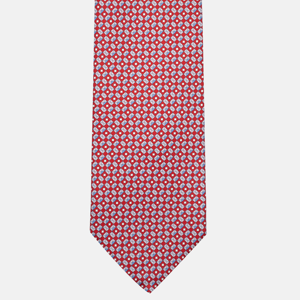 3-Fold Silk Tie, Geometric Pattern, Red - JA055920-5