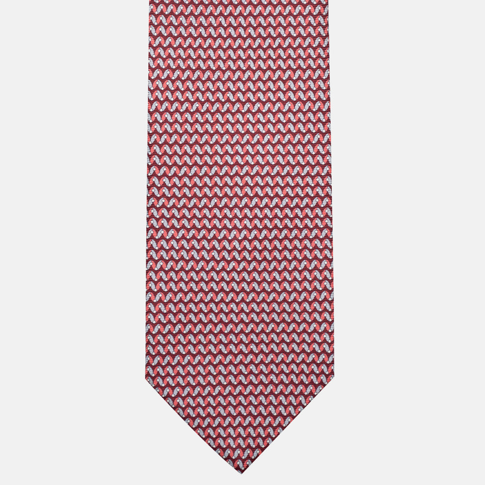 3-Fold Silk Tie, Geometric Pattern, Red - JA056675-5