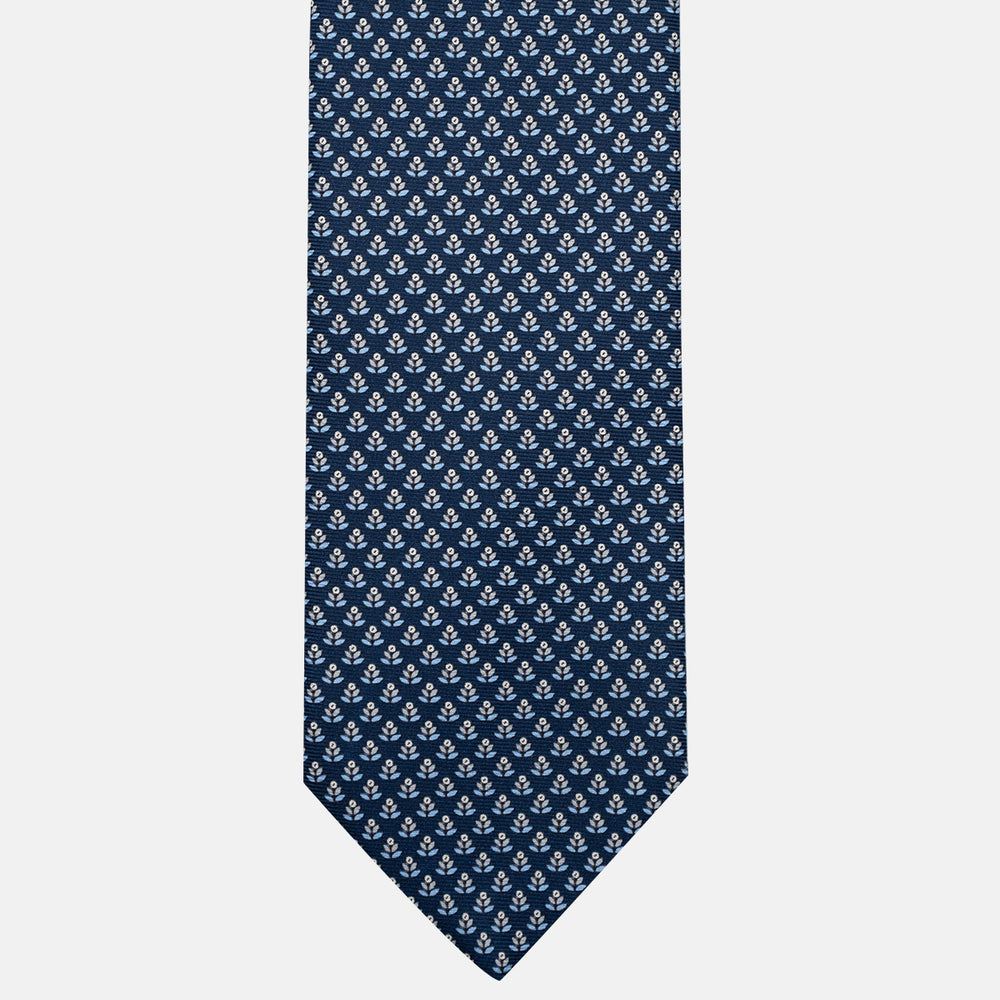 Cravatta 3 pieghe in Seta, Fantasia Floreale, Blu Grigio - JC056330-5